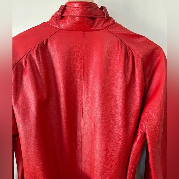 Vintage Red Genuine Leather Belted Trench Coat By Breier of Amsterdam Size 10 - Picture 10 of 16